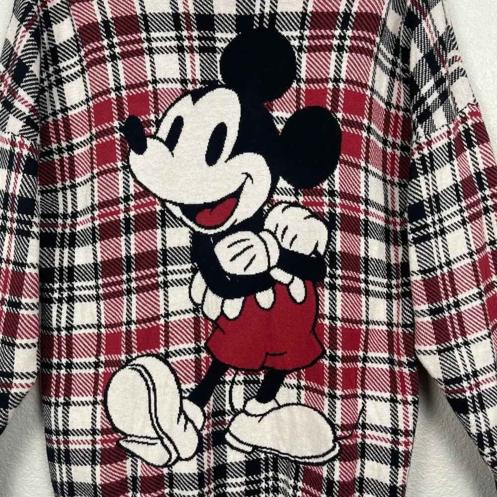 Disney Mickey‎ Mouse Spirit Jersey Sweater Multicolor Size XS Plaid Relaxed